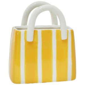 YELLOW STRIPE BAG VASE 18CM