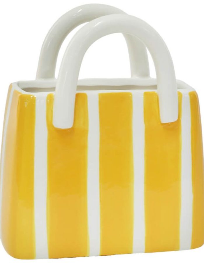YELLOW STRIPE BAG VASE 18CM